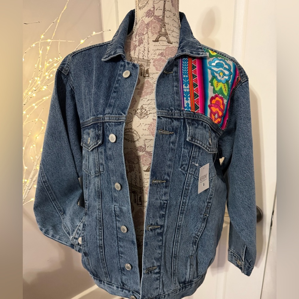 Peruvian Design Denim Jacket with Handmade Embroidery